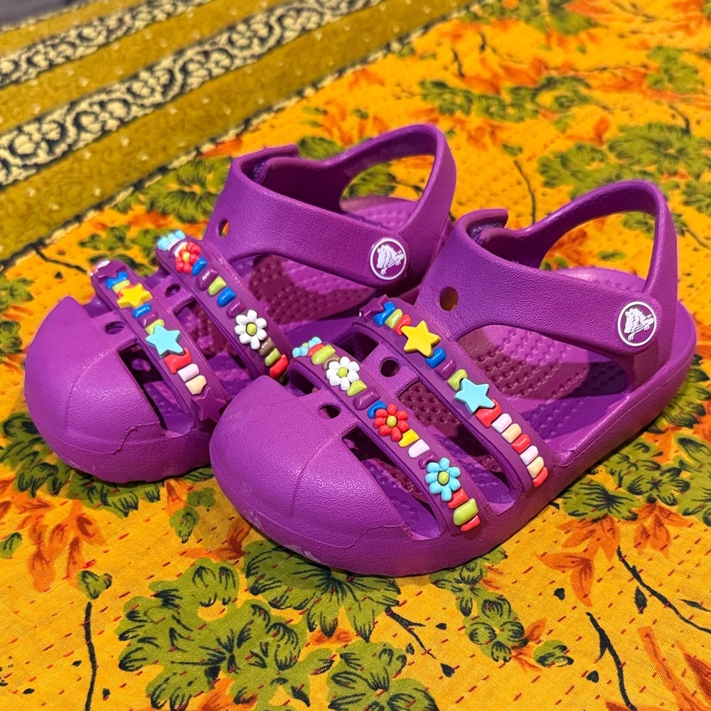 CROCS Purple Girls Sandals with Colorful Beaded Accents